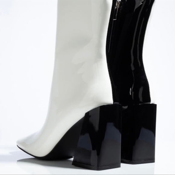 Azalea Wang Black & White Patent Ankle Bootie - Picture 9 of 11
